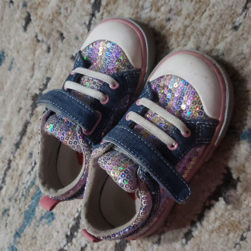 Girls size 6 blue jean and sequin see kai run shoes